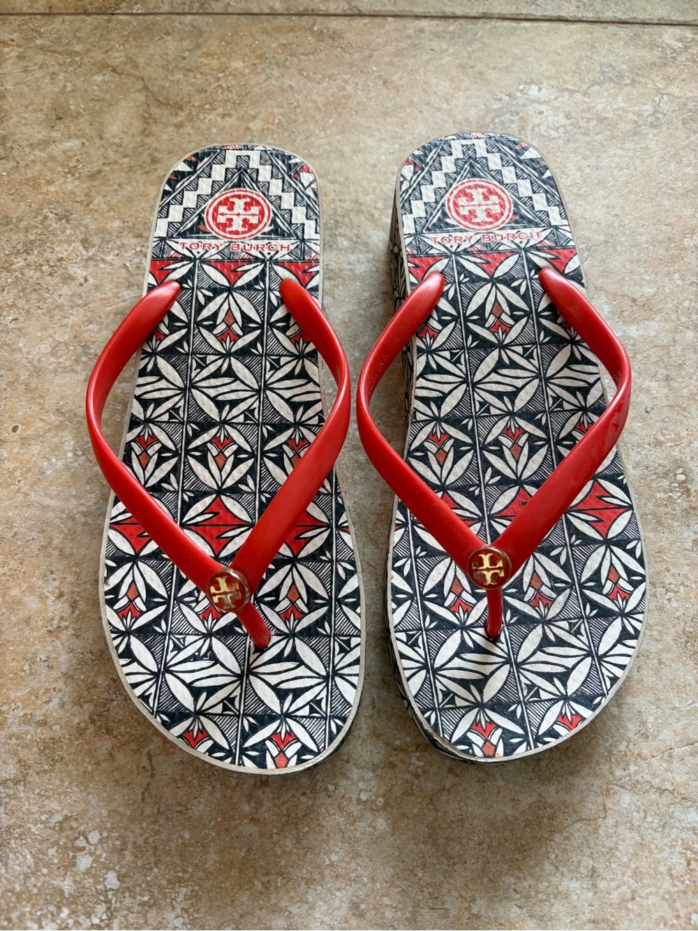 Tory Burch Thandie Wedge Printed Flip Flops size 9